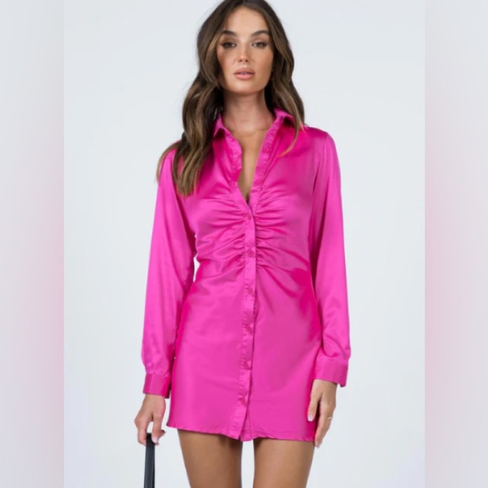 Princess Polly Zena Mini Dress Pink Fuchsia Satin | Size 4